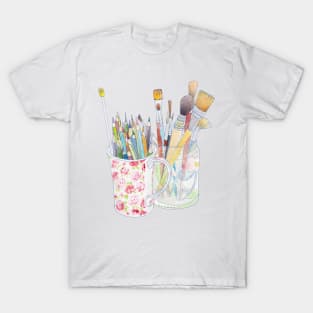 Art Tools - pencils & brushes in a jar & cup T-Shirt